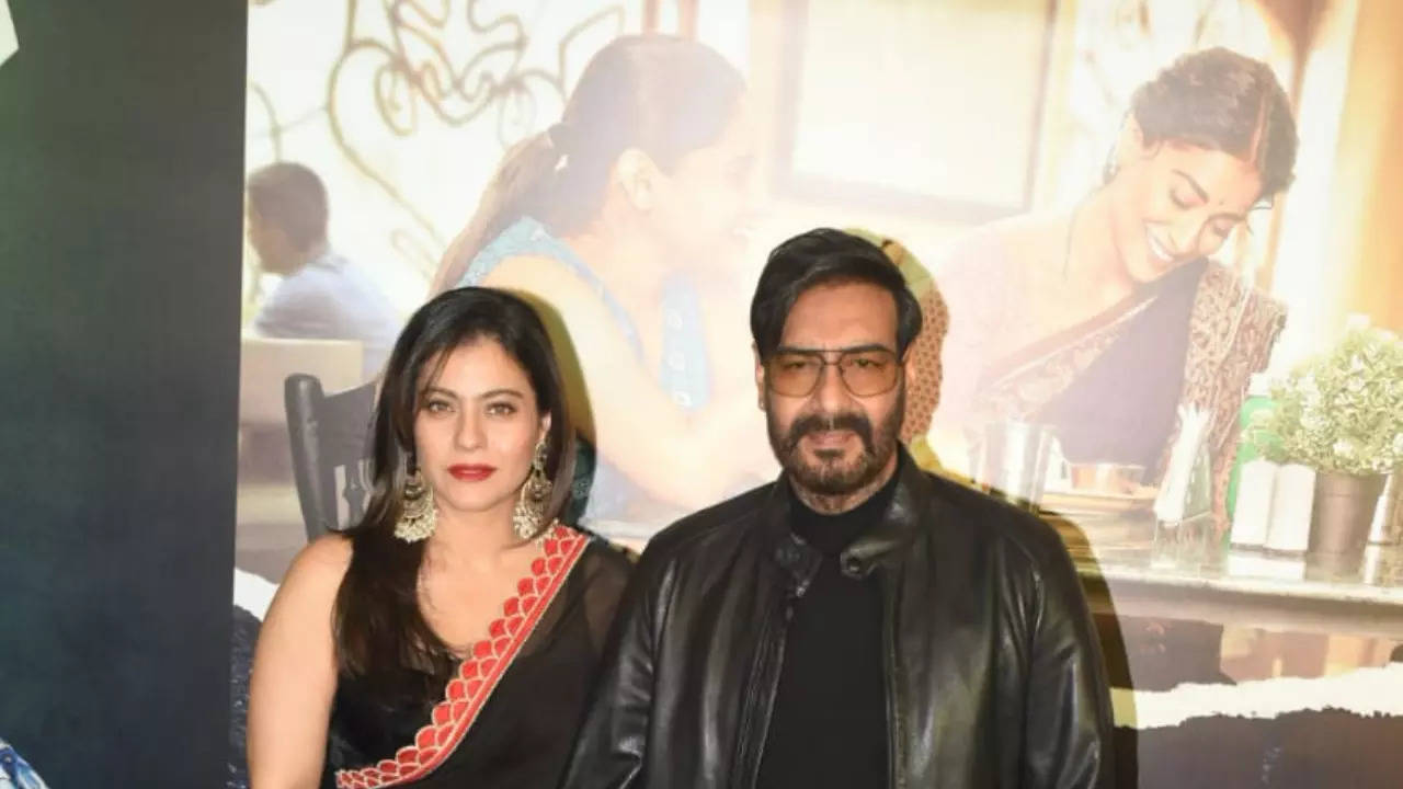 Ajay Devgn and Kajol twin in black, Shriya Saran kisses husband Andrei Koscheev at Drishyam 2 screening